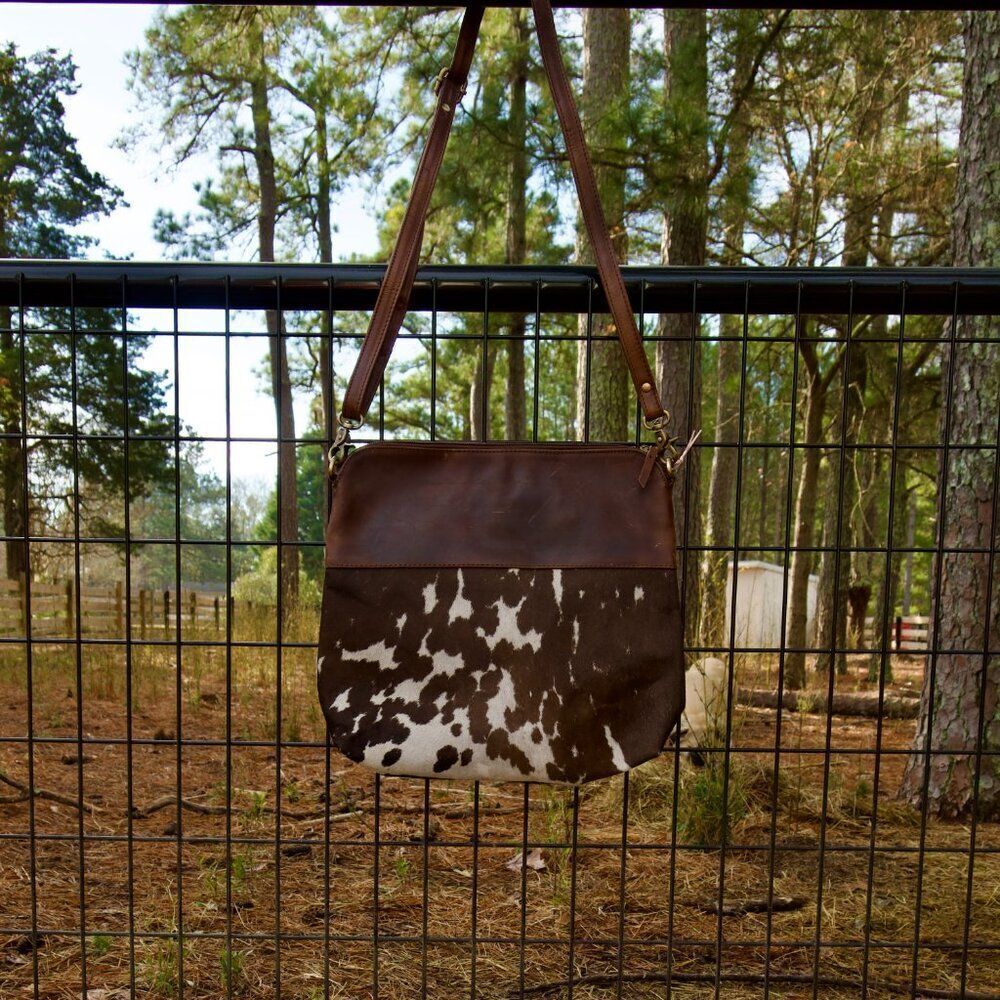 Klassy Cowgirl Leather Crossbody Bag with hair on cowhide accent - Picture 2 of 3